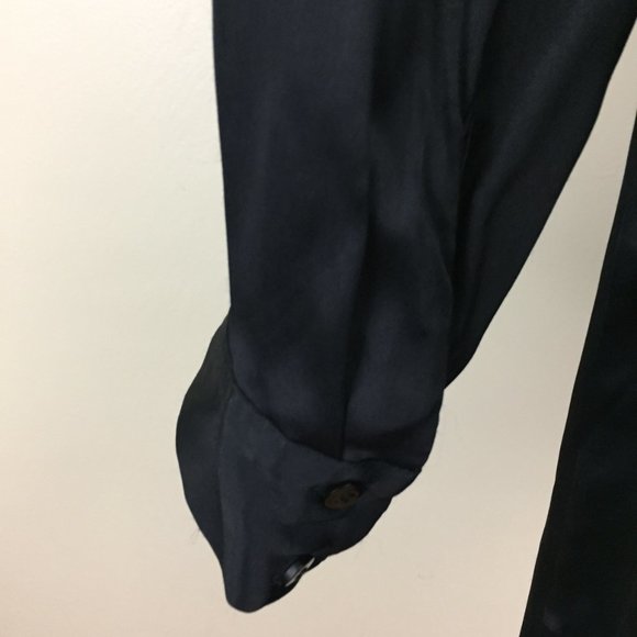 NWT ZARA Long Sleeve Black Satin Button Collared Flap Tie Overlay Front Dress - Picture 14 of 14